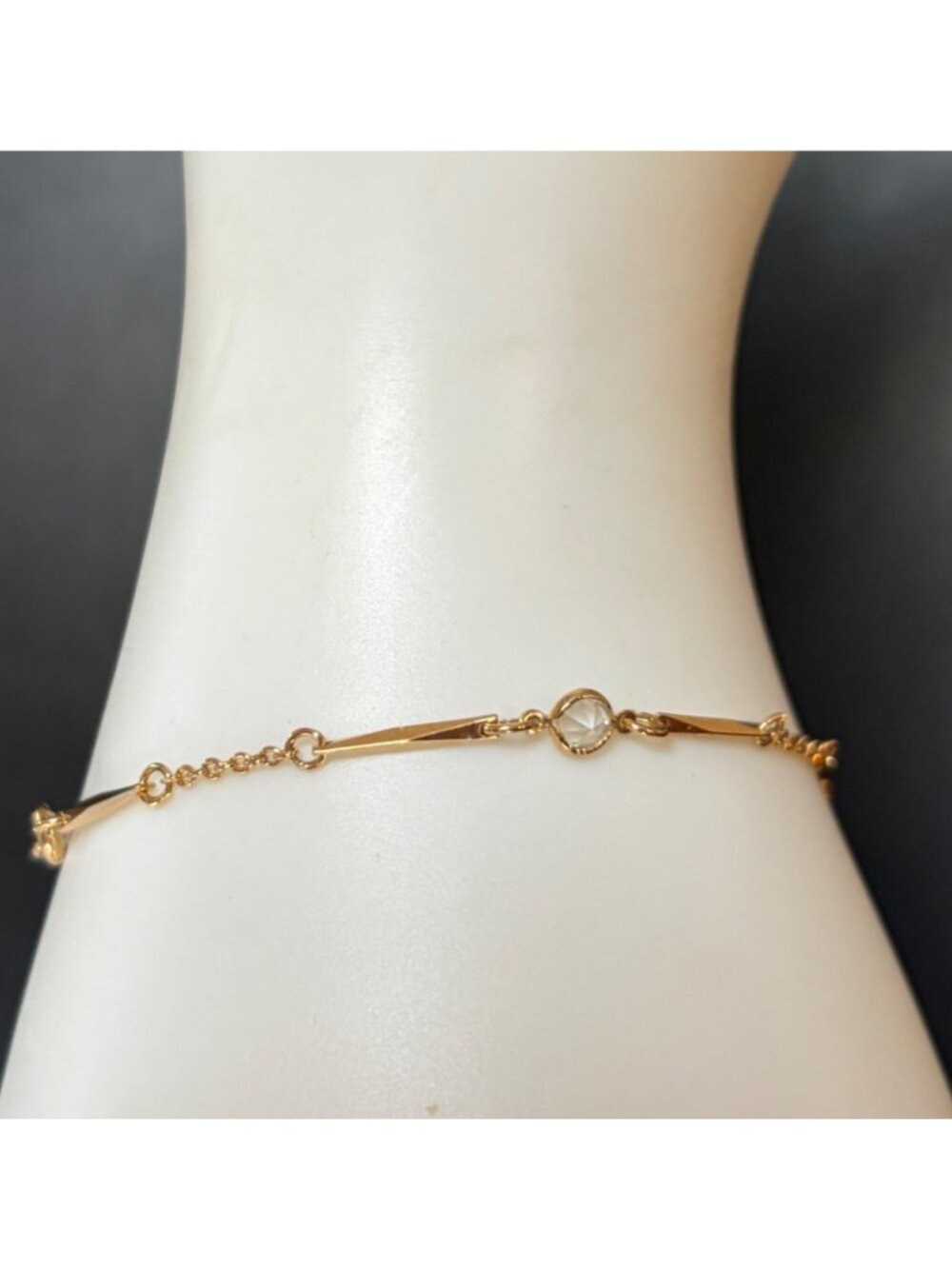 Vintage Avon Gold Tone Tapered Bar and Clear Rhinestone Station Bracelet 7"